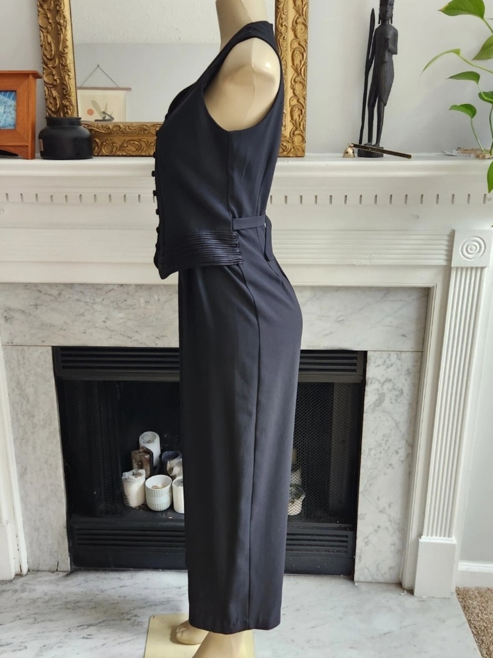 Vintage 90s Black Jumpsuit Laundry by Shelli Segal Vest Cropped Leg Size 6 - Picture 3 of 10